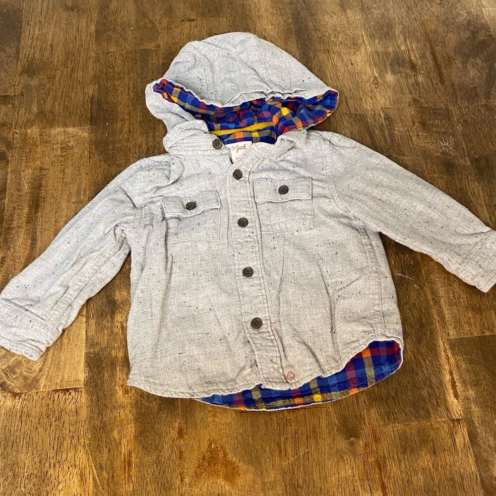 Cat & Jack light gray flannel lined hooded button up long sleeve shirt SIZE‎ 18M
